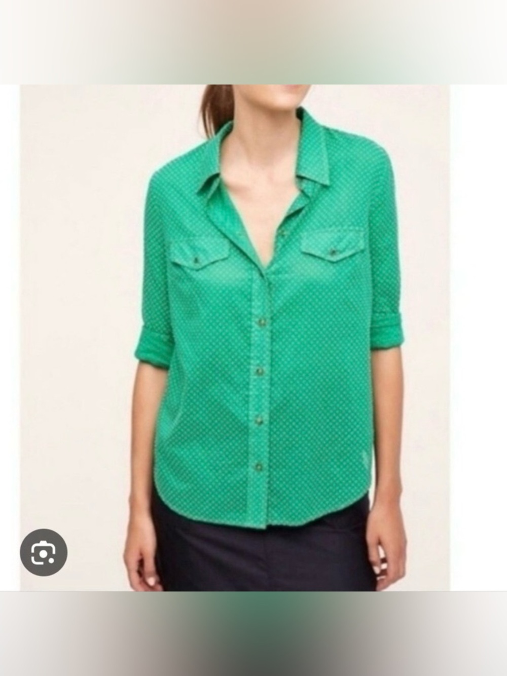 Anthropologie Maeve Green Textured Dot Button Down Cotton Shirt